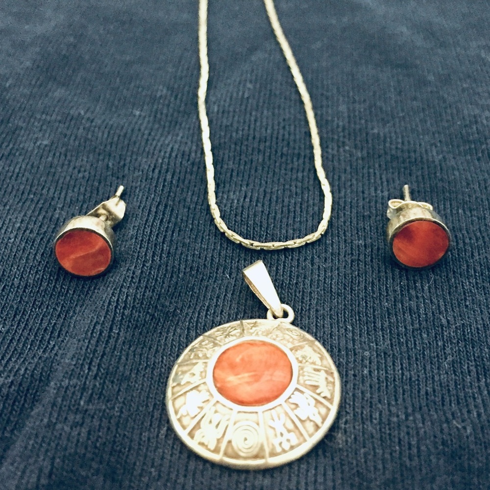 Hand made set sterling silver calendar red